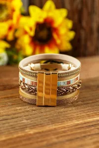 Beaded Aztec Cuff Bracelet | Gold Layered Magnetic Bracelet – Image 3