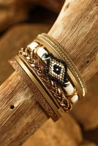 Beaded Aztec Cuff Bracelet | Gold Layered Magnetic Bracelet – Image 2