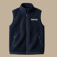 Fleece Vest with Embroidery – Navy Blue, S