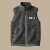 Fleece Vest with Embroidery – Dark Gray, M