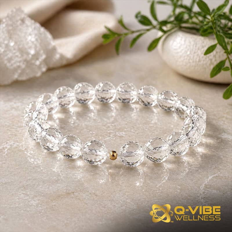 Quantum & Frequency Vortex Faceted Crystal Quartz Bracelet Infused with 3,333HKs – Image 4