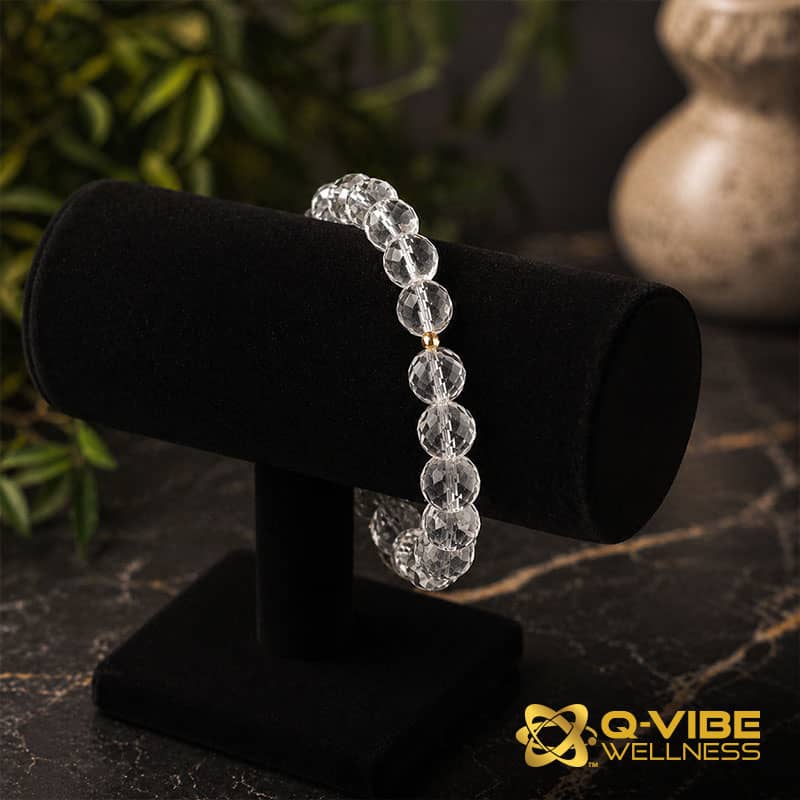 Quantum & Frequency Vortex Faceted Crystal Quartz Bracelet Infused with 3,333HKs – Image 3