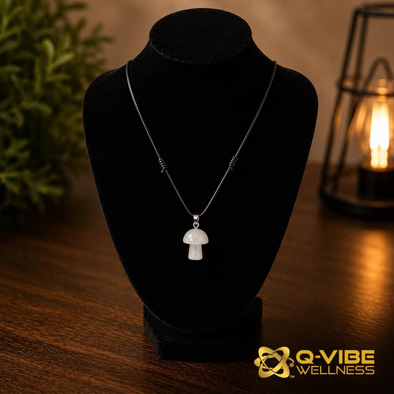 528HKs Quantum Infused Crystal Quartz Mushroom Pendant with Silver Tone Bail – Image 2