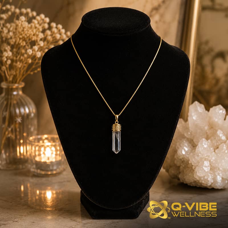 528HKs Quantum Infused Crystal Quartz Pendulum Pendant with Gold-Plated Chain – Image 3