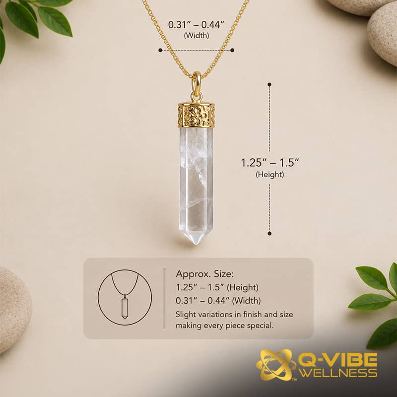 528HKs Quantum Infused Crystal Quartz Pendulum Pendant with Gold-Plated Chain – Image 4
