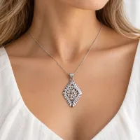 Silver Filigree Diamond Pendant – Image 2