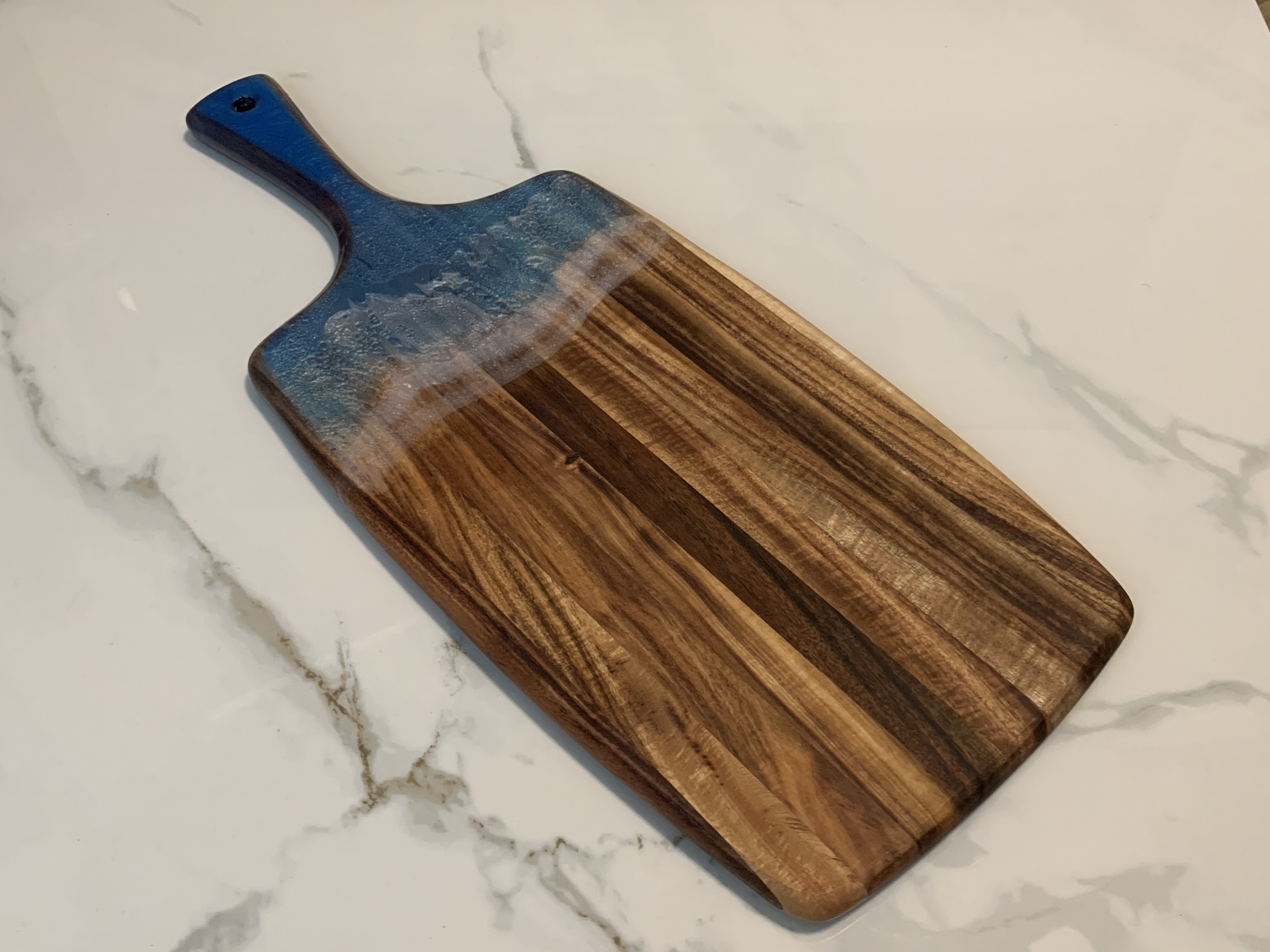 Handmade Acacia Wood Cutting Board with Resin Waves – Image 3