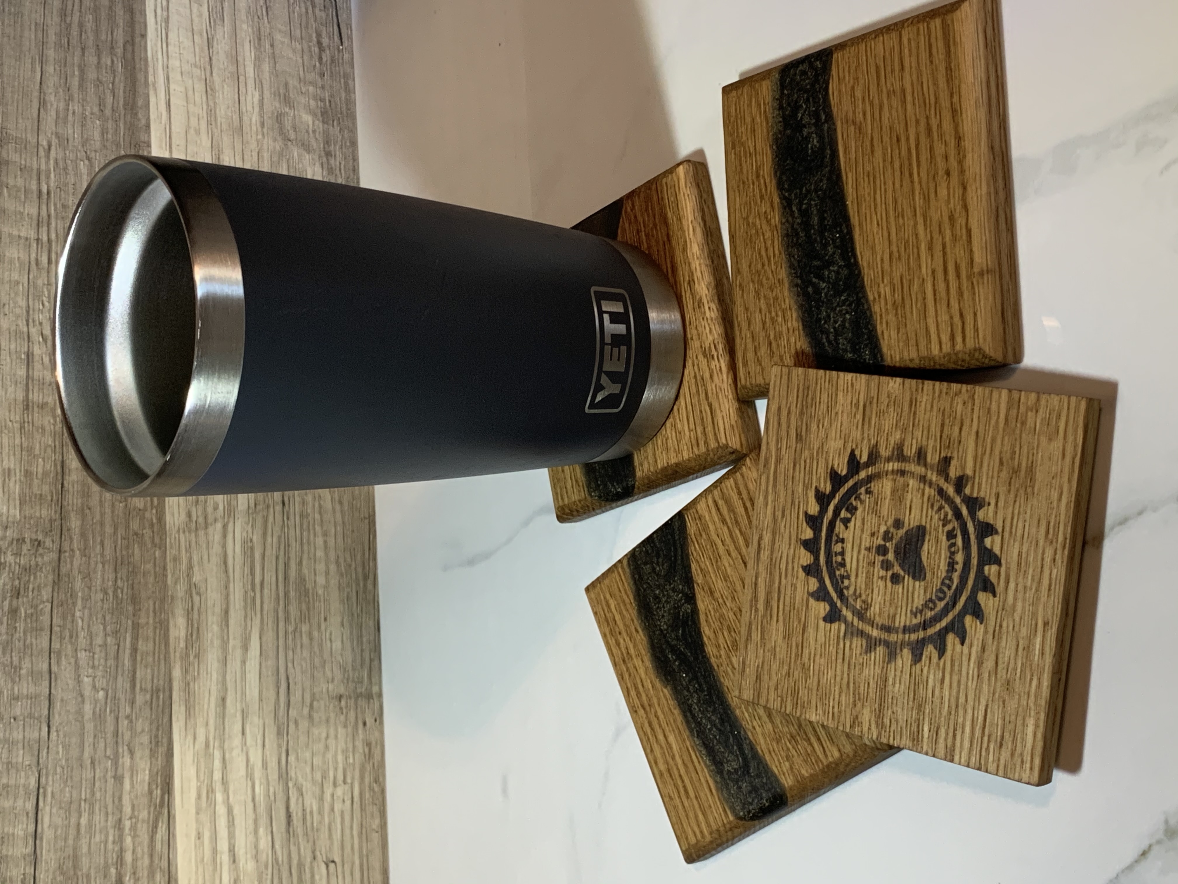 Black - Custom Oak Wood Coasters with Resin – Image 1