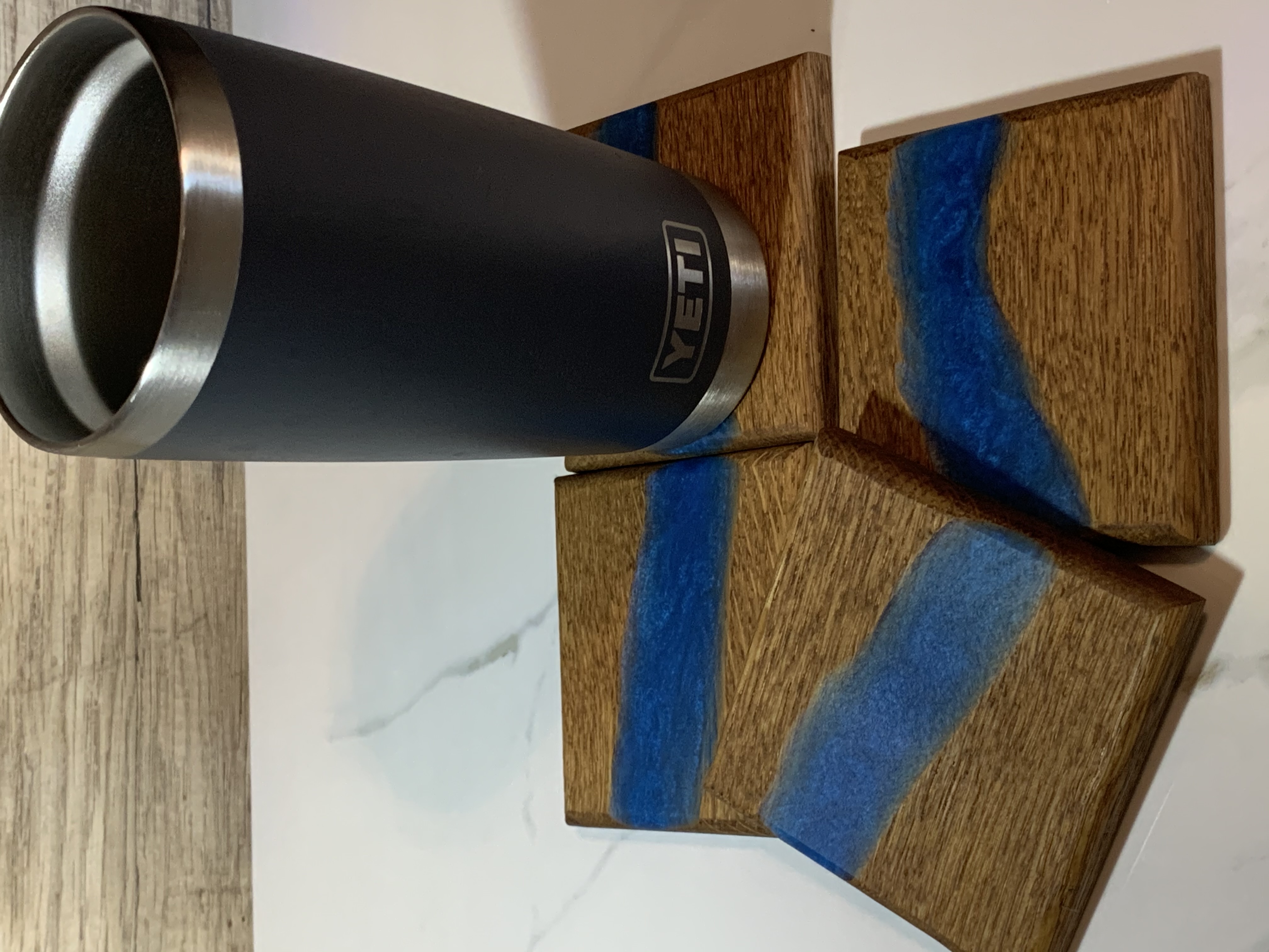 Blue - Custom Oak Wood Coasters with Resin – Image 1