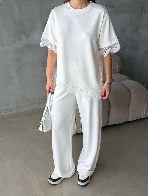 Asymmetric lace co-ord set- Milk – Image 2