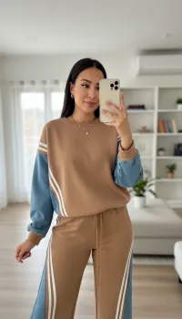 Simone Denim combo Co-ord- Nude – Image 1