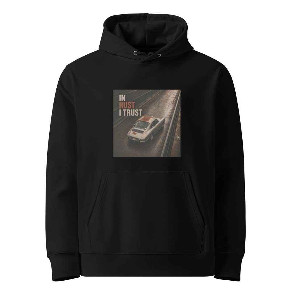 “In Rust I Trust” Porsche 912 Eco Hoodie – Image 3