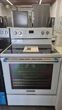 KitchenAid YKFEG500EWH8 30” Electric Convection Range White 6.4 cu.ft Smooth Top Stove – Image 1