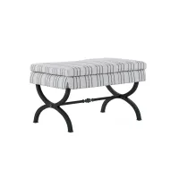 Striped Upholstered Bench with Iron X-Base – Image 1