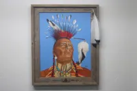 Vintage Native American Chief Portrait Local Art Juan Baldor – Image 1