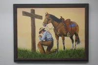 Framed Cowboy Prayer Local Art Juan Baldor – Image 1