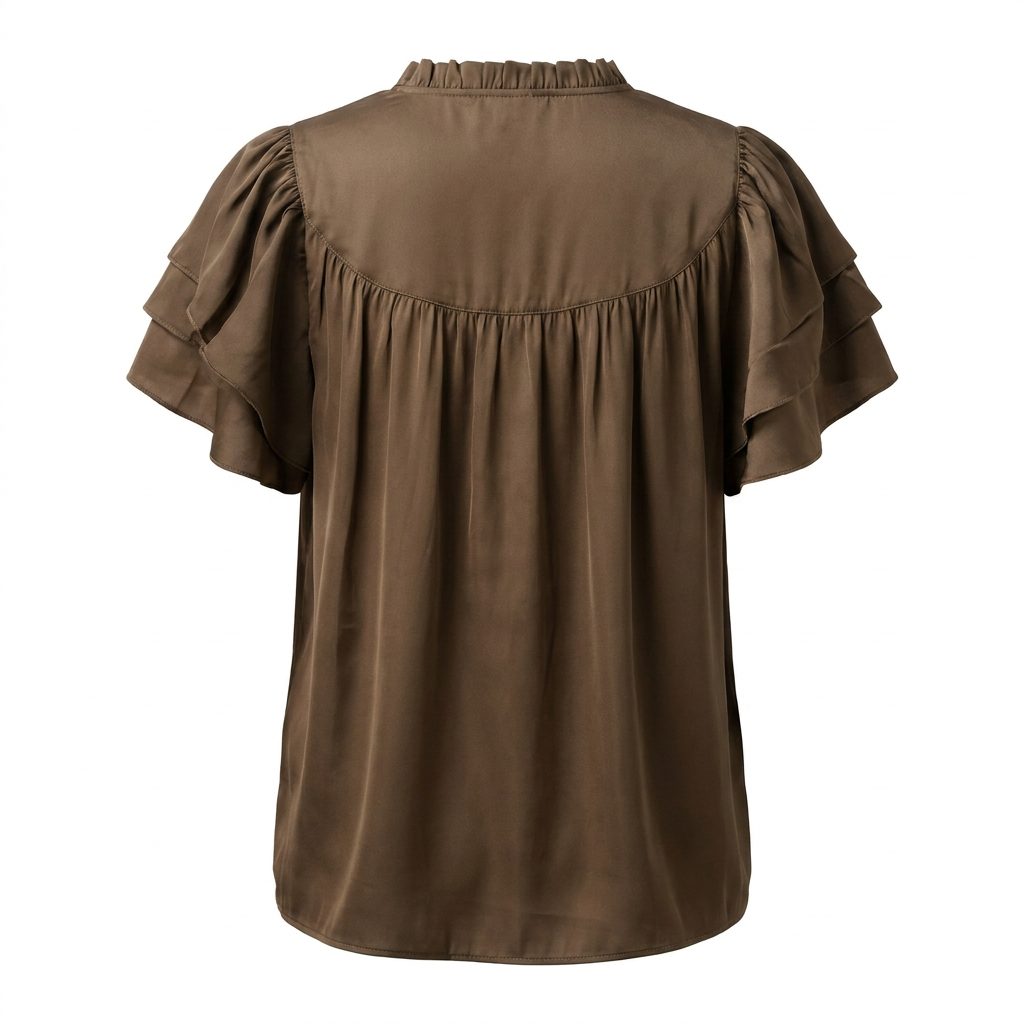 Sofie Schnoor CARMEN Bluse Schoko-Braun - Satin-Bluse mit Puffarmel – Image 2