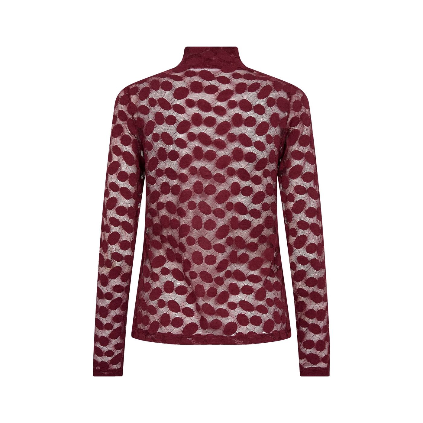 CoCouture Bluse Penola Rollkragen transparent Weinrot – Image 2