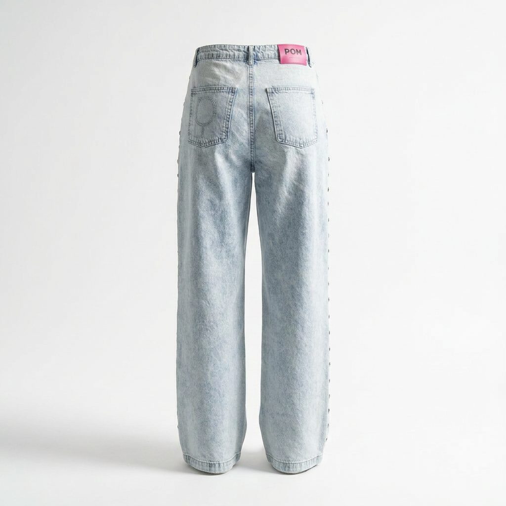 POM Amsterdam Acid-Jeans Midblue Studs - Wide-Leg mit flachen Niet-Reihen – Image 2