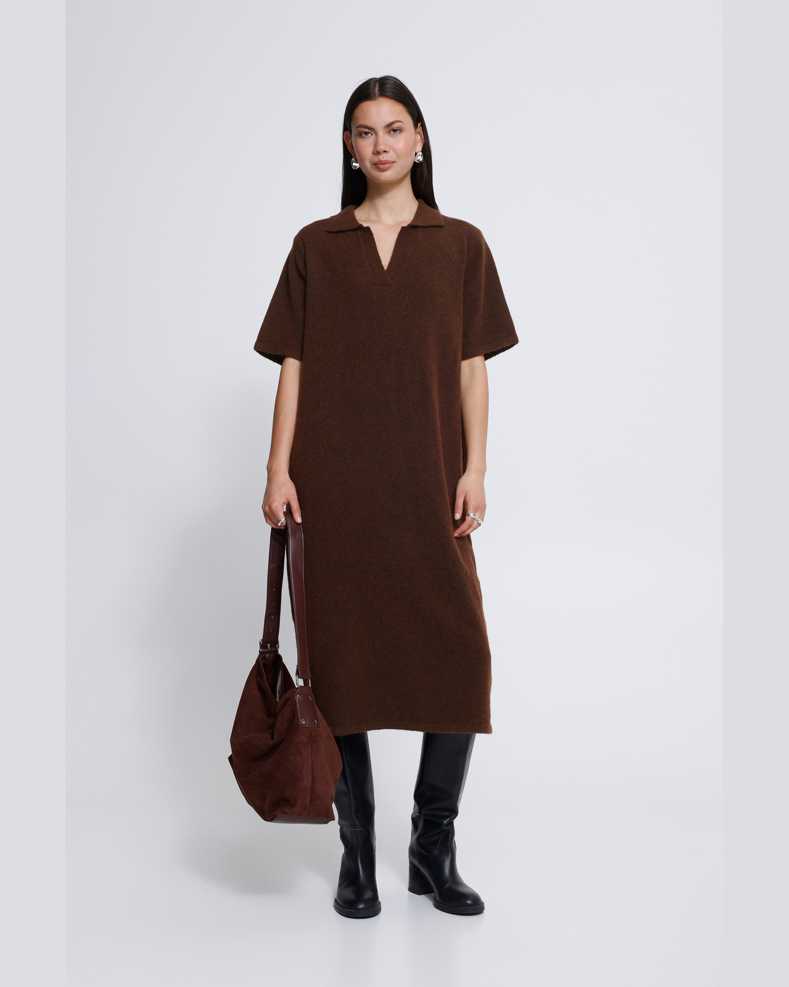 ICHI Strickkleid Dasila Polokragen Braun – Bild 5