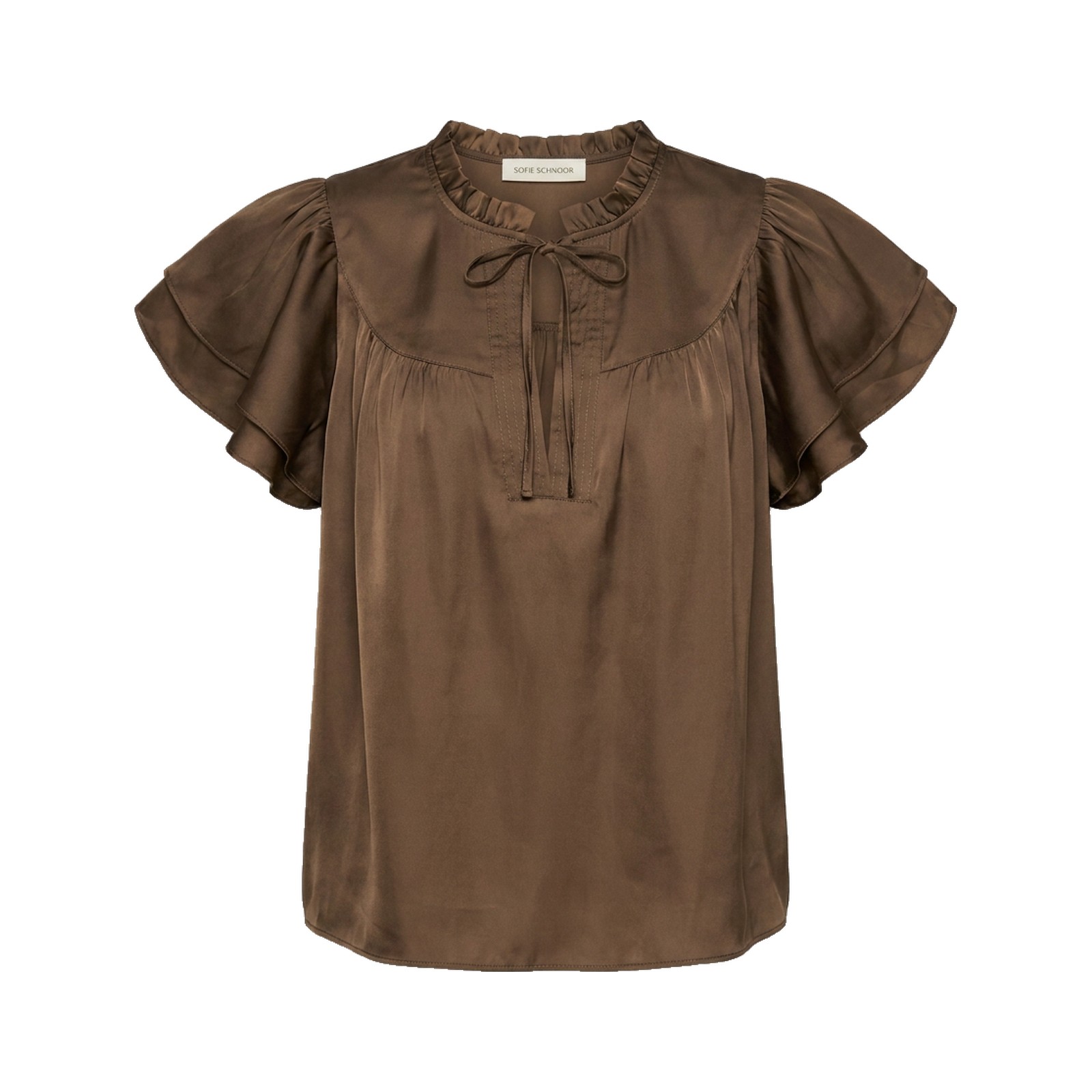 Sofie Schnoor CARMEN Bluse Schoko-Braun - Satin-Bluse mit Puffarmel – Image 1