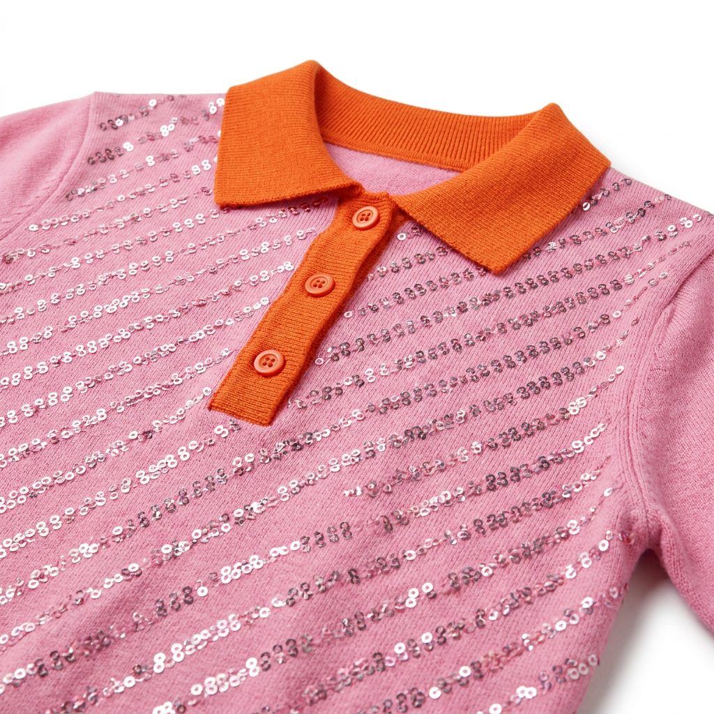 POM Amsterdam Strick-Polo Cheering Pink - Pailletten-Polo in warmem Bonbon-Rosa – Image 3