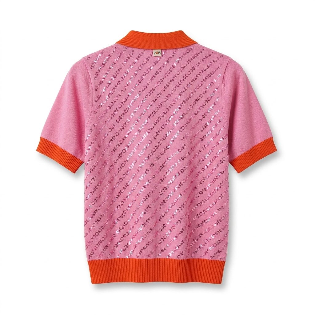 POM Amsterdam Strick-Polo Cheering Pink - Pailletten-Polo in warmem Bonbon-Rosa – Image 2
