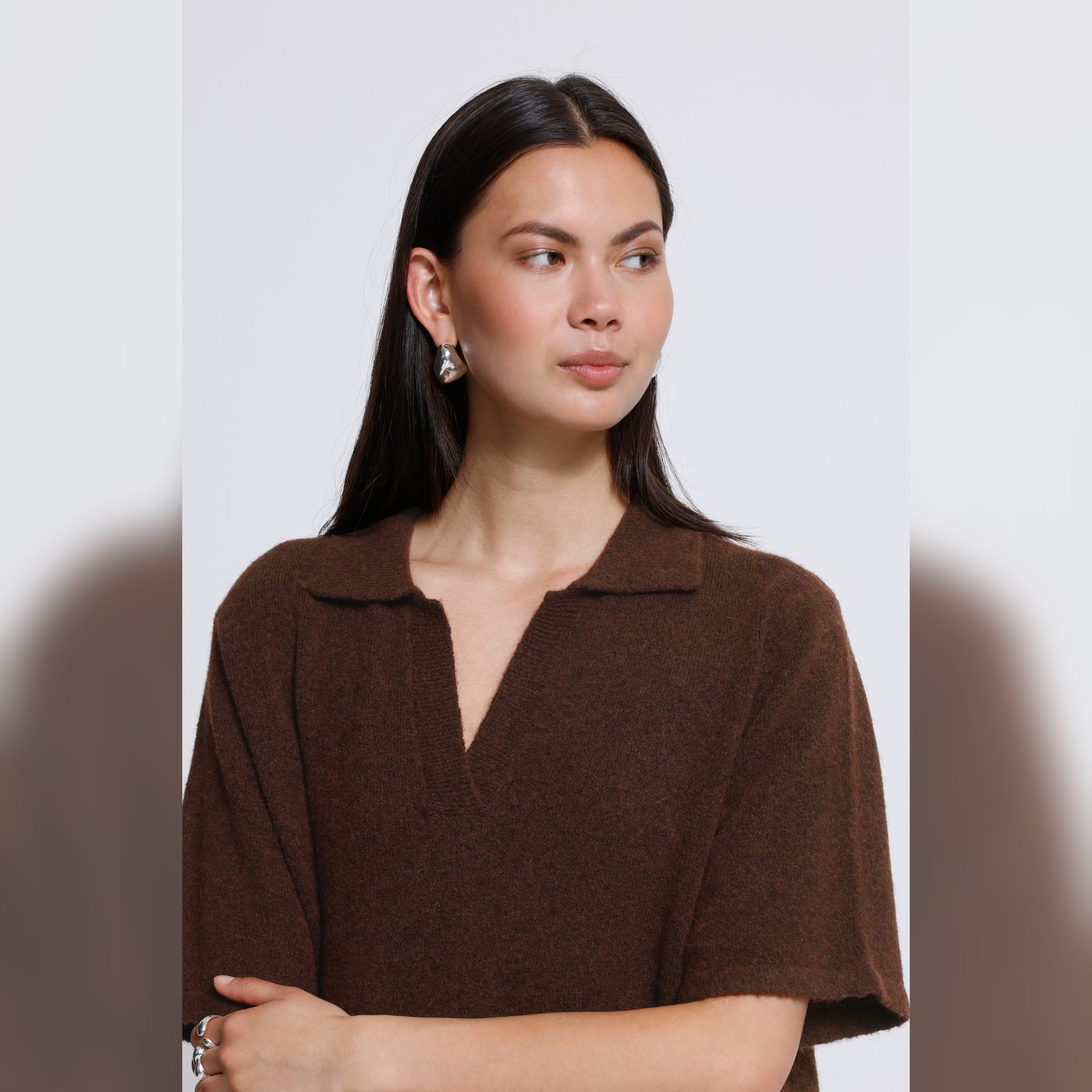 ICHI Strickkleid Dasila Polokragen Braun – Bild 8