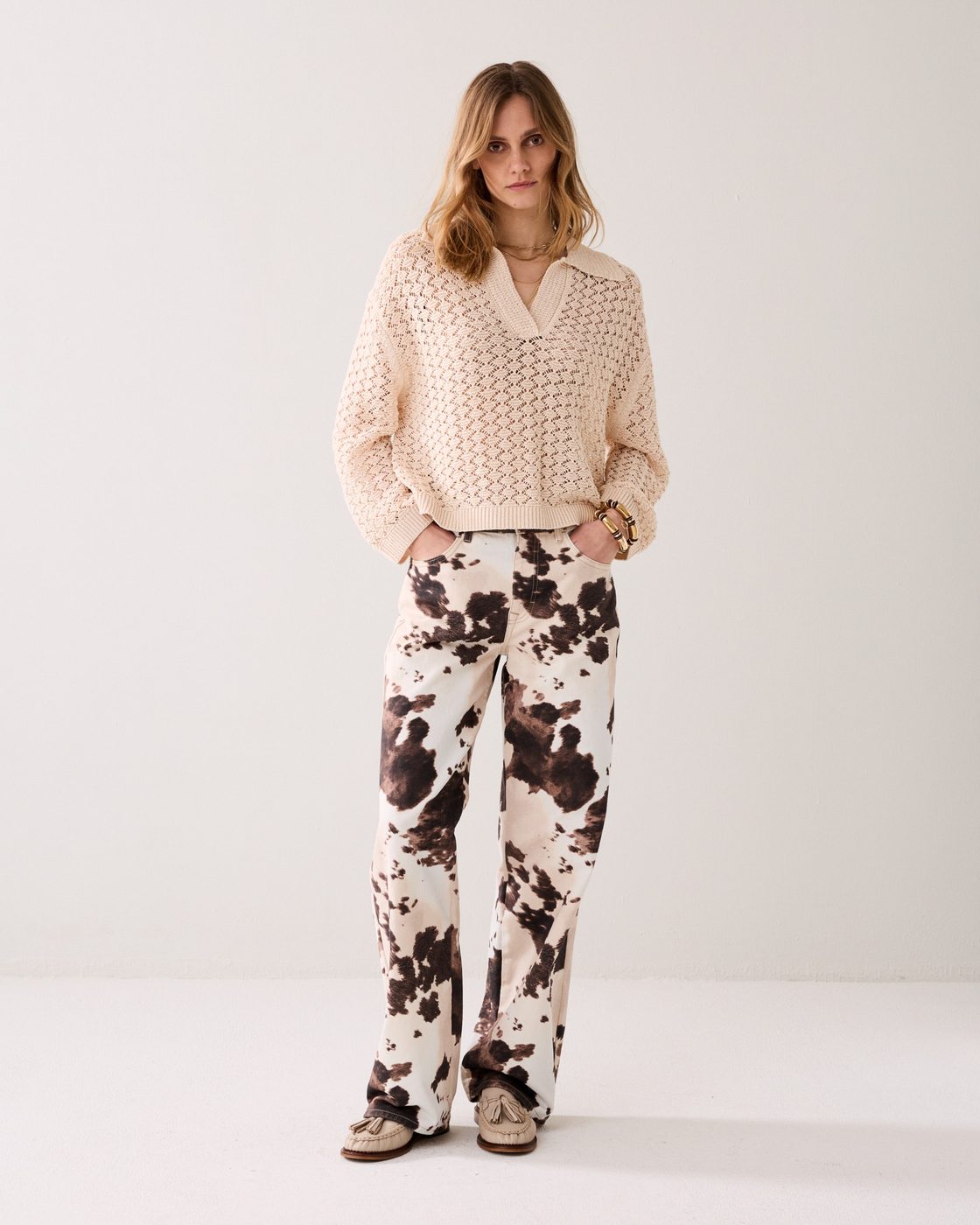 Summum Damenhose 4s2956 - Wide-Leg Statement-Hose im Kuhfell-Print – Image 4