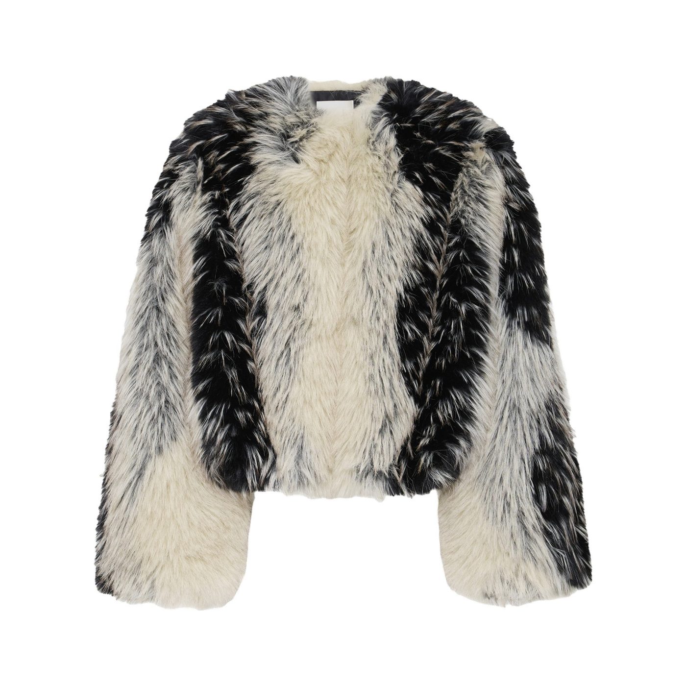 ICHI Fellimitat-Jacke Flaxa in Creme und Schwarz – Image 1