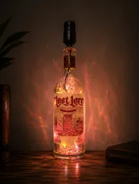 Lost Lore Tequila Bottle Lamp – Artisan Accent Lighting – Black Stones, Fairy Light