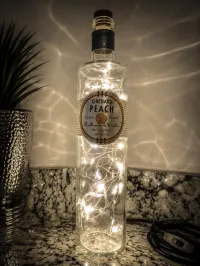 Orchard Peach Liqueur Bottle Lamp – Handcrafted Ambient Décor – Bright White, Light
