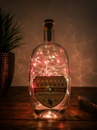 Barrell Bourbon Bottle Light – Handcrafted Whiskey Décor – Red