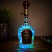 Crown Royal Blackberry Bottle Lamp – Handcrafted Whiskey Décor – Light, Blue