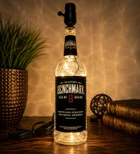 Benchmark Bourbon Bottle Lamp – Handcrafted Whiskey Lighting – Fairy Lights