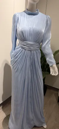 Celeste-Ice Blue Shimmer Pleated Chiffon Evening Gown – Image 1