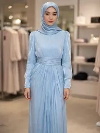 Celeste-Ice Blue Shimmer Pleated Chiffon Evening Gown – Image 2