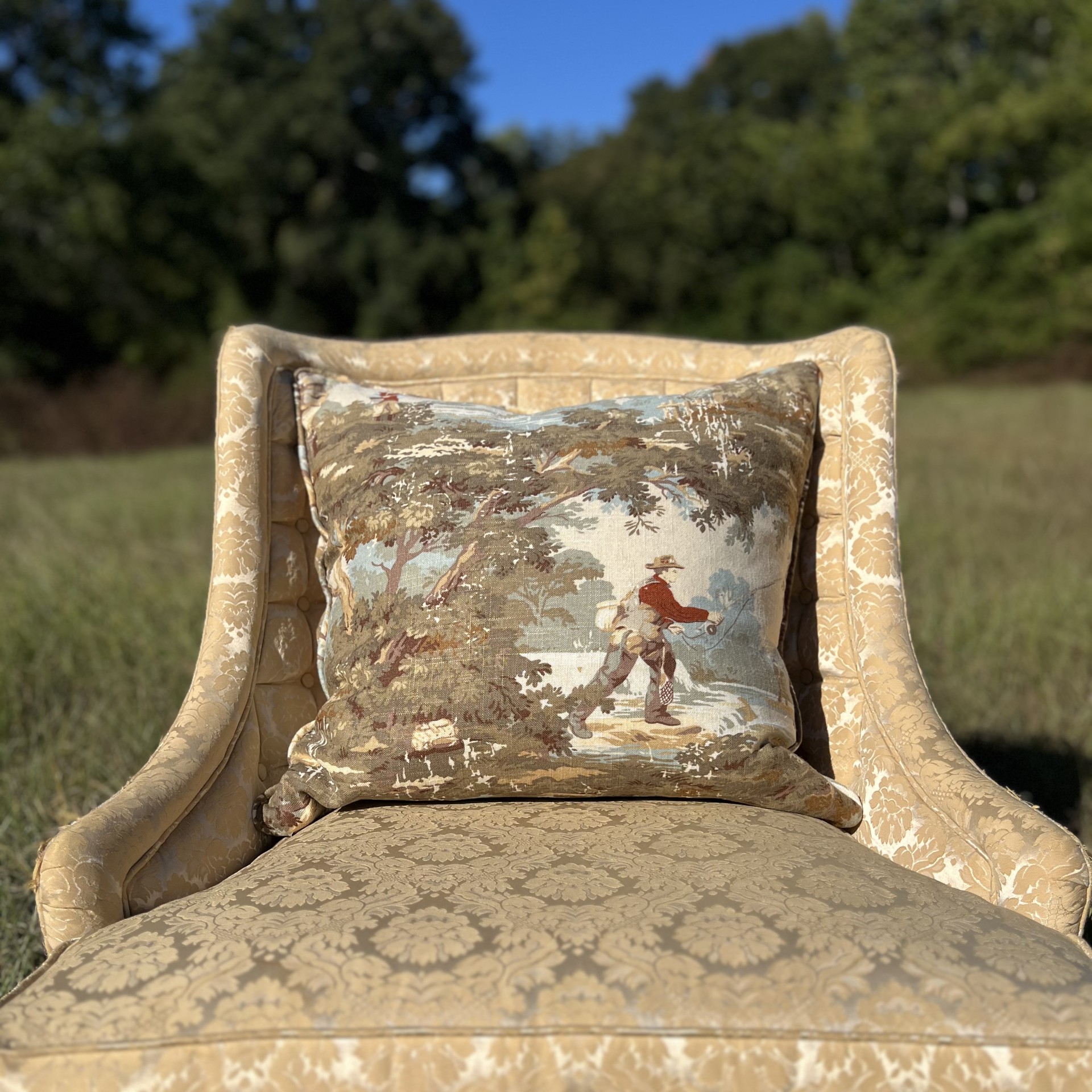 The Pine Apple House Avondale Hunting & Fishing Toile Pillow 22" – Image 1