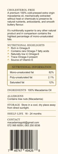 Nourish 500ml cold-pressed macadamia oil. – Image 2