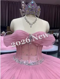 Pink Off Shoulder Quinceanera Dress – Image 5