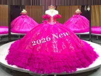 Fuchsia Off Shoulder Quinceanera Dress – Image 4