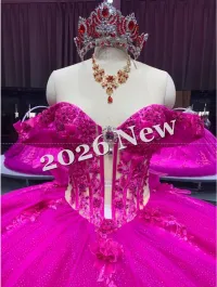 Fuchsia Off Shoulder Quinceanera Dress – Image 1