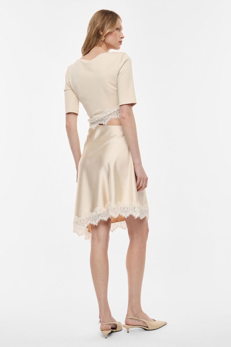 MIDI DRESS WITH SLEEVES AND LACE HEM – Image 1