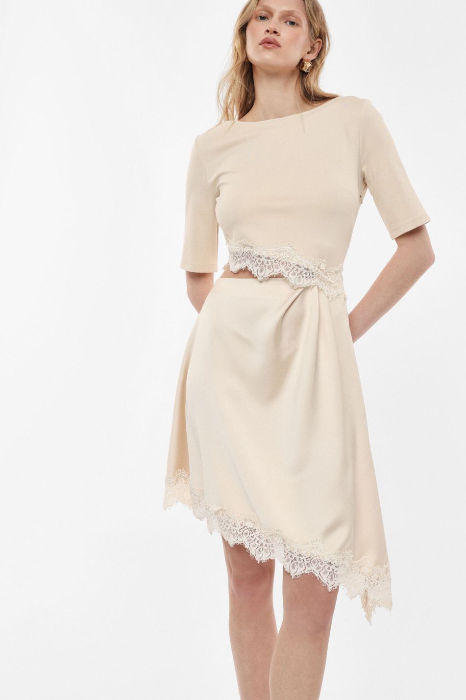 MIDI DRESS WITH SLEEVES AND LACE HEM – Image 3