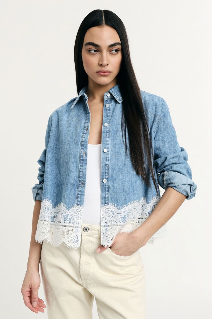 SHIRT WITH CLASSIC COLLAR AND LACE HEM – Image 2