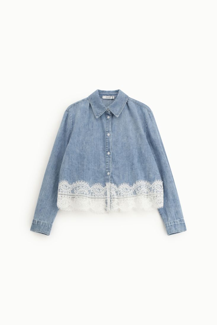 SHIRT WITH CLASSIC COLLAR AND LACE HEM – Image 4