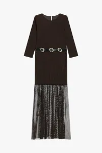 LONG DRESS WITH MESH DETAILS AND BELT – Image 4