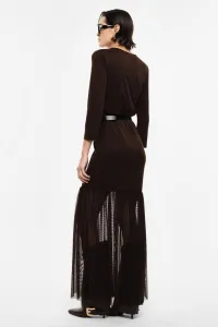 LONG DRESS WITH MESH DETAILS AND BELT – Image 3