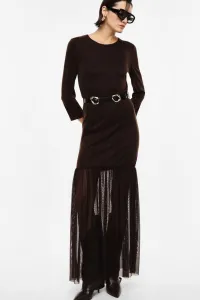 LONG DRESS WITH MESH DETAILS AND BELT – Image 2