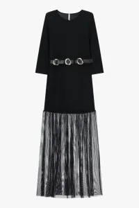 LONG DRESS WITH MESH DETAILS AND BELT – Image 5